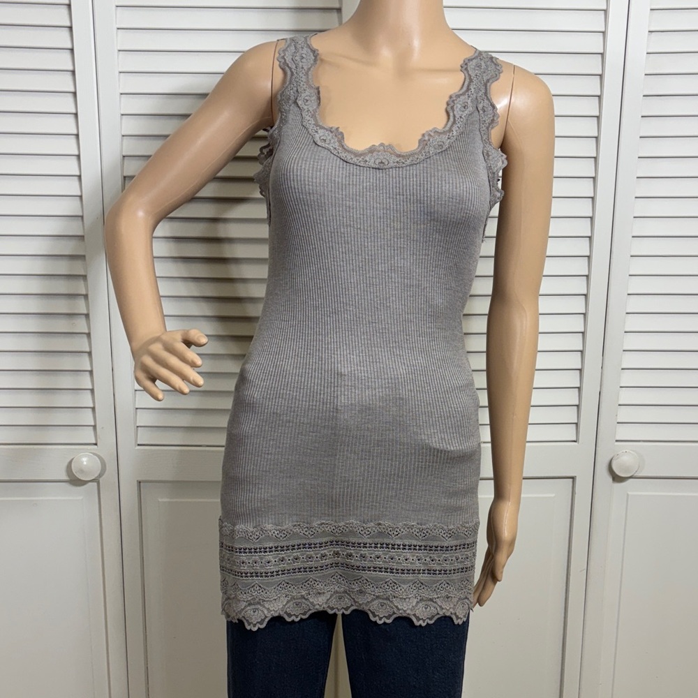 Rosemunde Silk and Cotton Blend Lace Trim Tank Top Medium